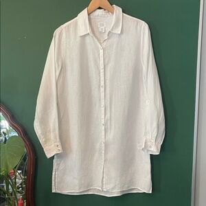 Sigrid Olsen Womens M White Linen Tunic Blouse Coastal Lightweight
